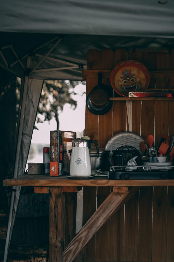 camping, tent, adventure, travel, nature, forest, kitchen, cooking, hiking